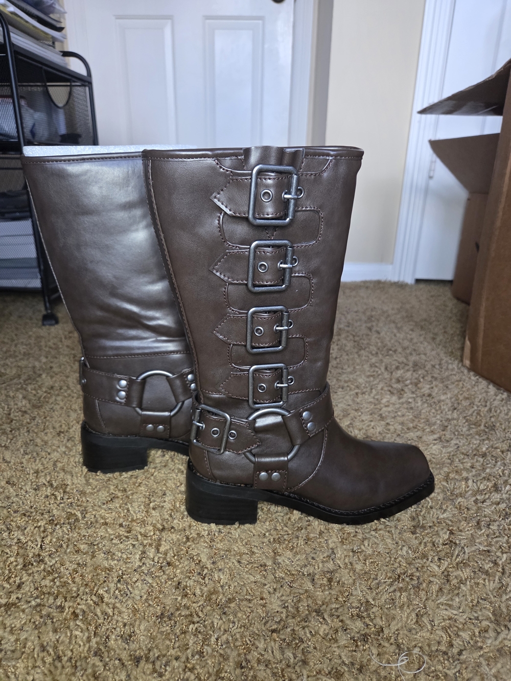 Women's Brown Mid-Calf Buckle Riding Boots Current Mood